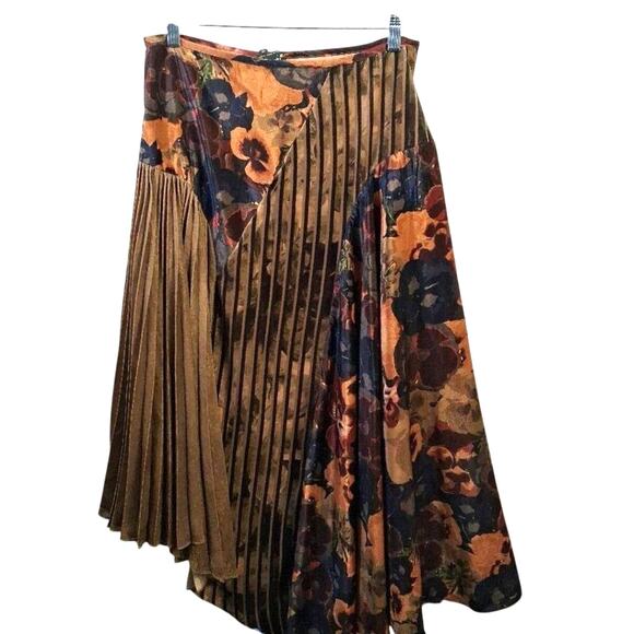 Geisha Designs Paulette Pleated Velvet Floral Midi Skirt NWT - Picture 2 of 5